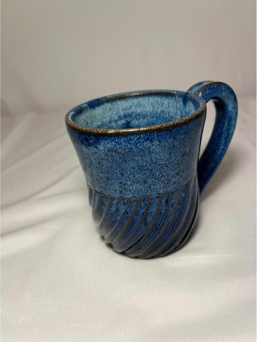 Handmade Stoneware Coffee Mug Dark Blue Brown Combed Studio Pottery Cup